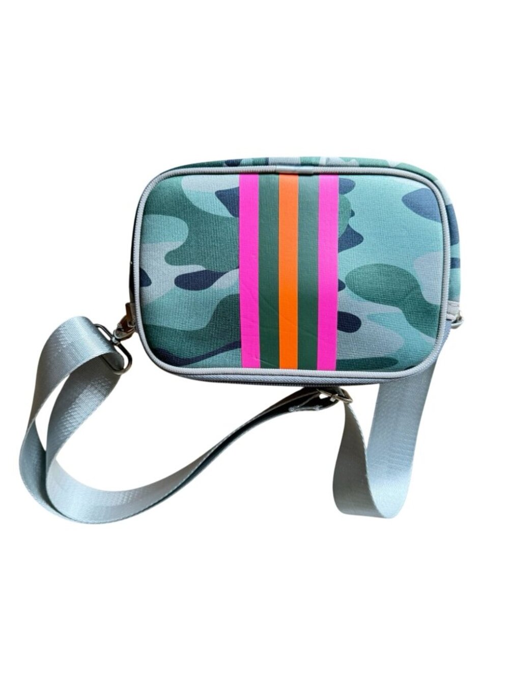 PreneLove Camo Neoprene Crossbody Camera Bag Pink Stripe Womens OS Streetwear